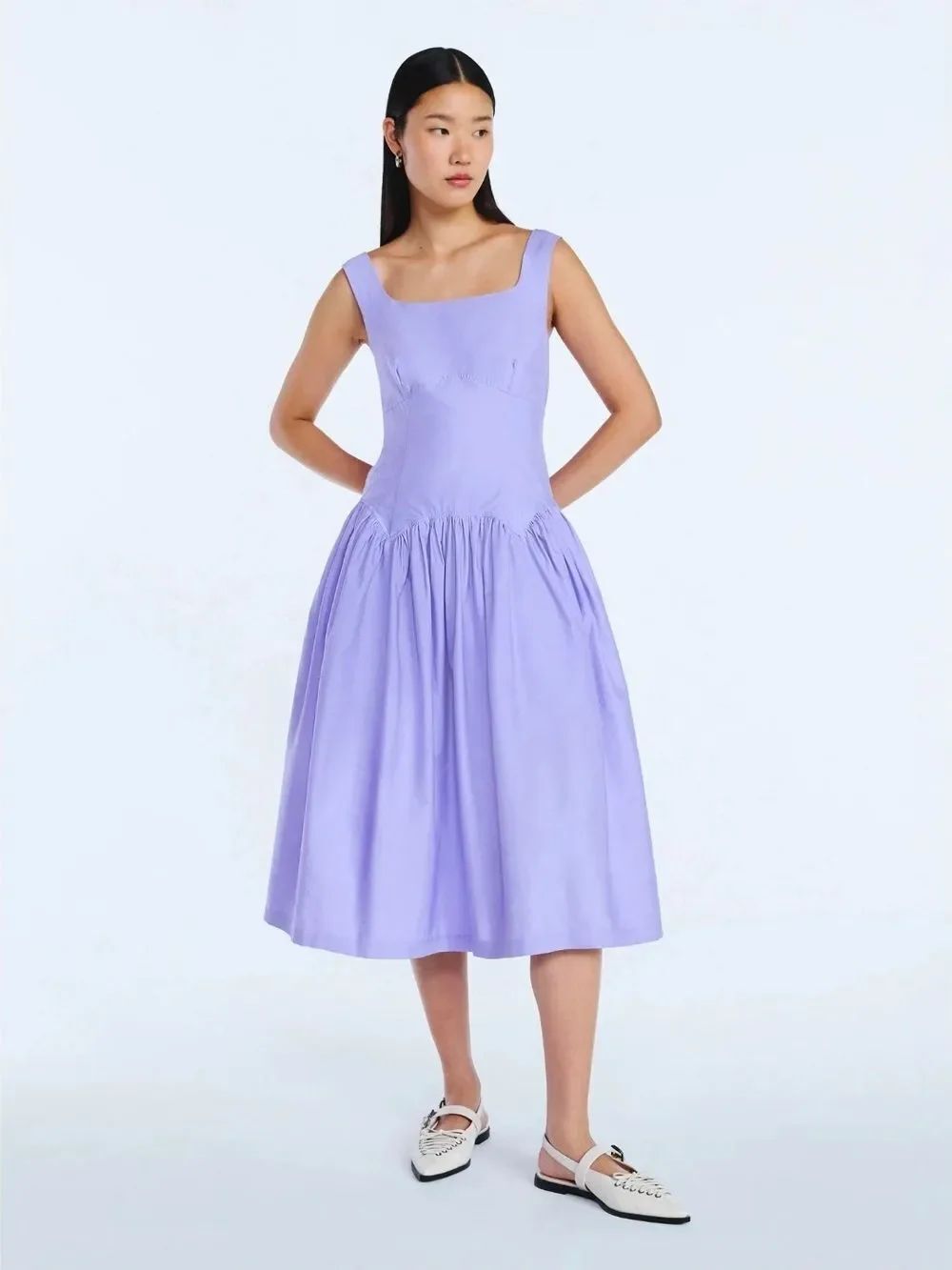 Scoop Women’s Summer Cotton Maxi Dress with Bow Back, Lilac NWT
